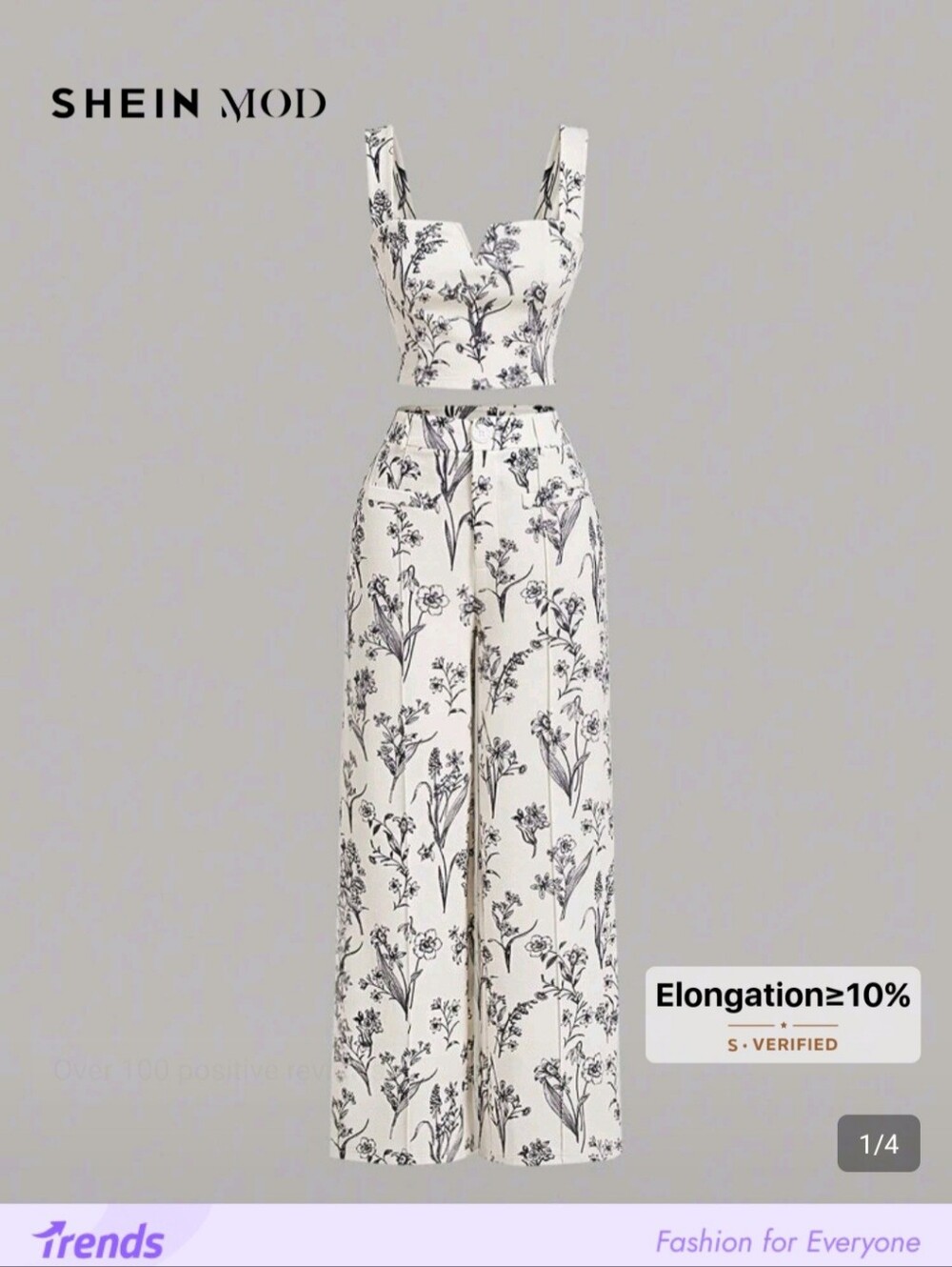 SHEIN White & Black Floral Wide-Leg Two-Piece Set